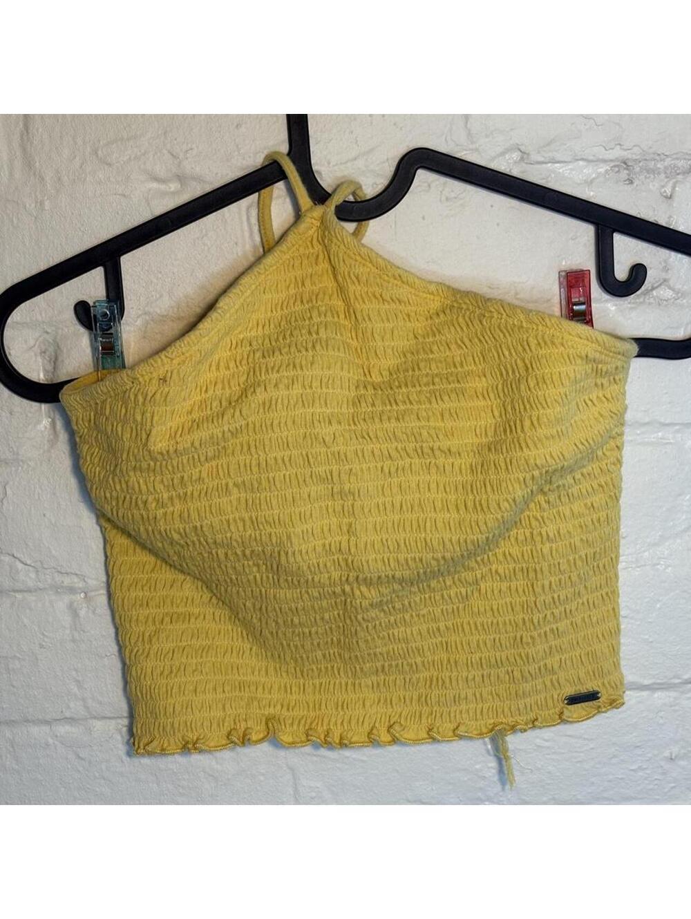 Yellow stretchy Hollister halter neck crop top size S